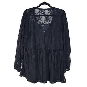 Torrid Black Lace Peasant Babydoll Top Womens Plus Size 3X NWT
